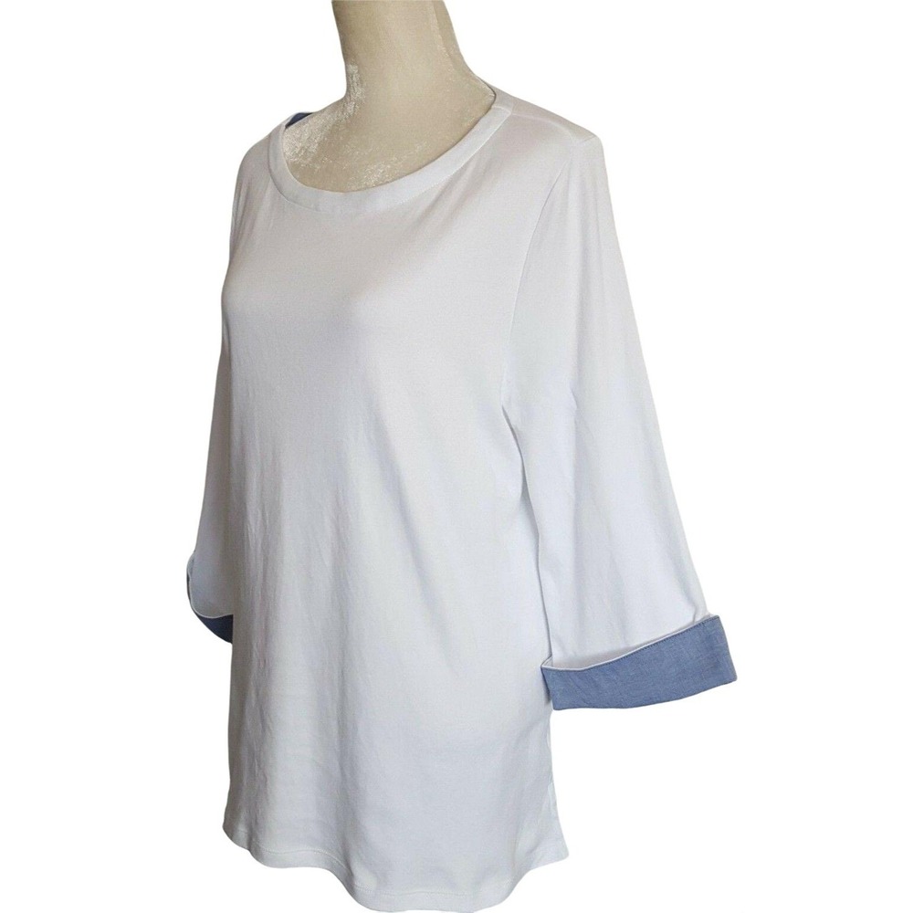 Nautica Women's Chambray Casual Cuff Top 3/4 Sleeve Top in Bright White XXL